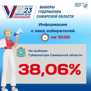На 10:00 явка на выборах Губернатора Самарской области составила 38,06%.