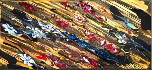 Одна из главных тем творчества художника – переосмысление традиционной жостовской росписи.