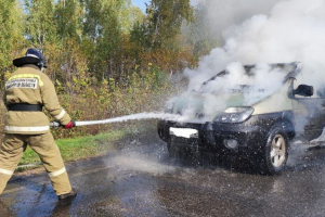 В Клявлинском районе во время движения загорелась иномарка