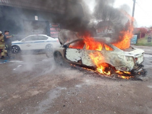 В Кинельском районе загорелся автомобиль