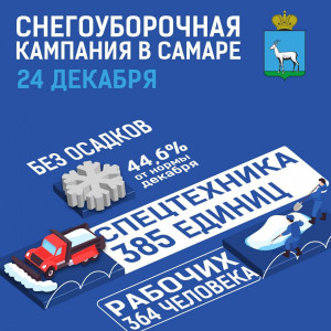 На дорогах Самары 24 декабря работали 364 дорожных рабочих и 385 единиц спецтехники