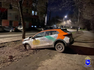 В Самаре водитель врезался в бордюр и дерево, двое пострадали