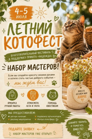 В Самаре ищут мастеров на летний благотворительный Котофест от котокафе «ЧуКОТка» 